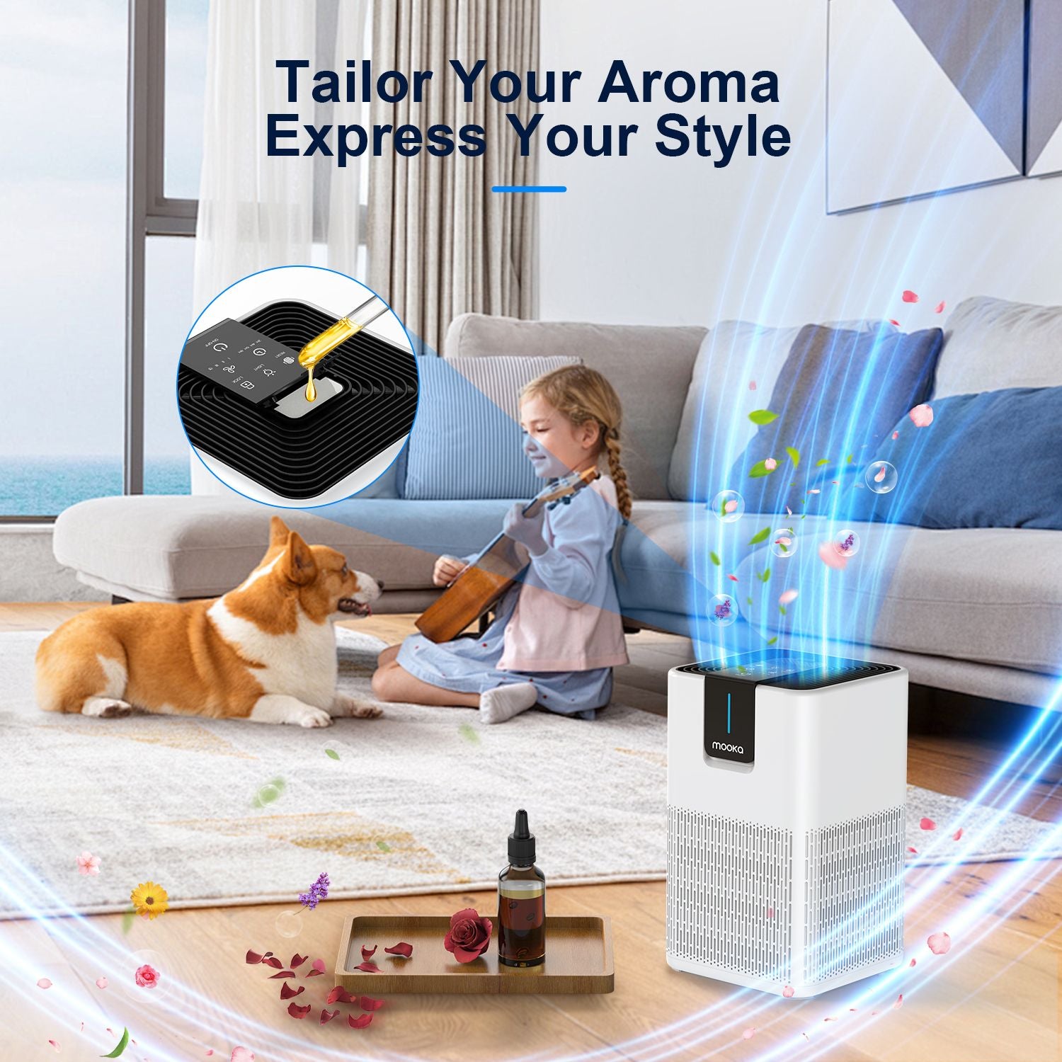 MOOKA Air Purifiers for Home Large Room Up to 1250 Ft², H13 HEPA Air Purifier for Pets Dust Odor Smoke, Aromatherapy Function, Air Cleaner with 15dB Quiet Sleep Mode for Bedroom Office Living Room - JM Variety Store